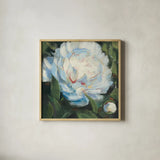 Peony I by Carol Rowan. Shown in a natural wood glass frame for a timeless modern aesthetic. Available as an archival giclee rolled canvas, fine art paper, or poster print. SKU 41461a.