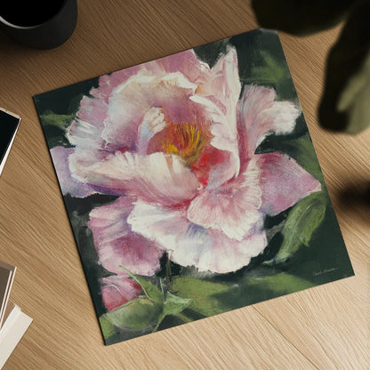 Peony II by Carol Rowan. Shown as a detailed flat fine art print, highlighting archival giclee quality. Available as an archival giclee rolled canvas, fine art paper, or poster print. SKU 41462a.