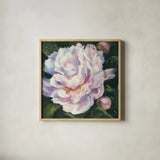 Peony III by Carol Rowan. Shown in a natural wood glass frame for a timeless modern aesthetic. Available as an archival giclee rolled canvas, fine art paper, or poster print. SKU 41463a.