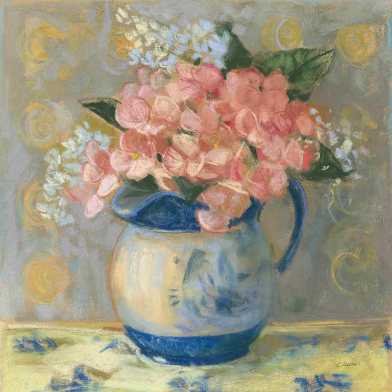 Pink Geraniums by Carol Rowan. SKU 42345a. Archival Giclee Fine art print for wall decor.