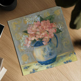 Pink Geraniums by Carol Rowan. Shown as a detailed flat fine art print, highlighting archival giclee quality. Available as an archival giclee rolled canvas, fine art paper, or poster print. SKU 42345a.