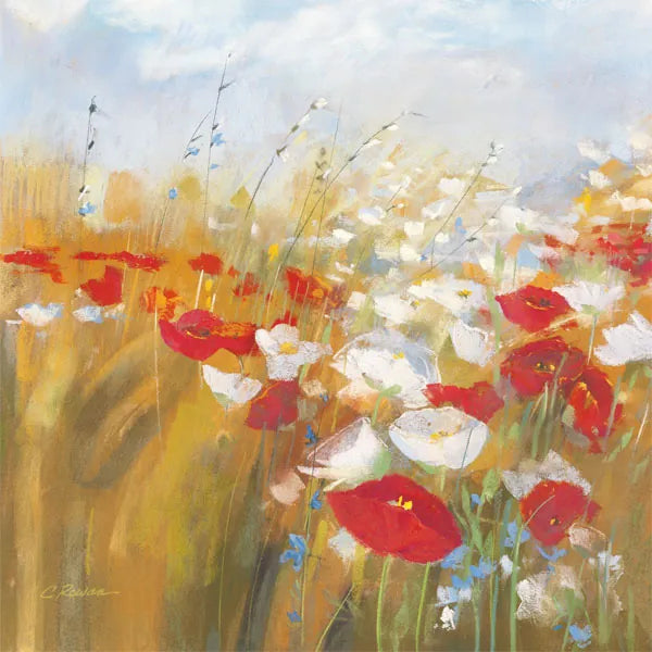 Poppies and Larkspur I by Carol Rowan. SKU 8171a. Archival Giclee Fine art print for wall decor.