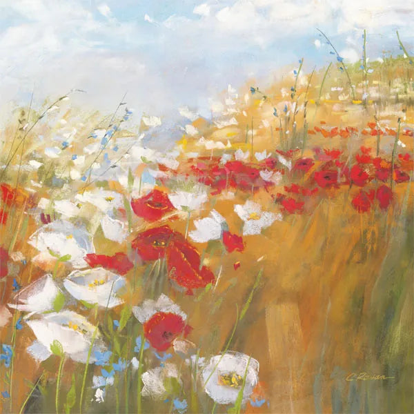 Poppies and Larkspur II by Carol Rowan. SKU 8172a. Archival Giclee Fine art print for wall decor.