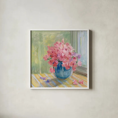 Pretty in Pink by Carol Rowan. Shown in a crisp white glass frame for a clean and minimalist style. Available as an archival giclee rolled canvas, fine art paper, or poster print. SKU 38630a.