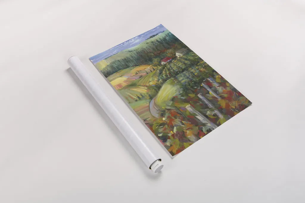 Quiet Farm Field by Carol Rowan. shown as a rolled paper print. Available as archival giclee rolled canvas, fine art paper, or poster print. SKU 19148h.