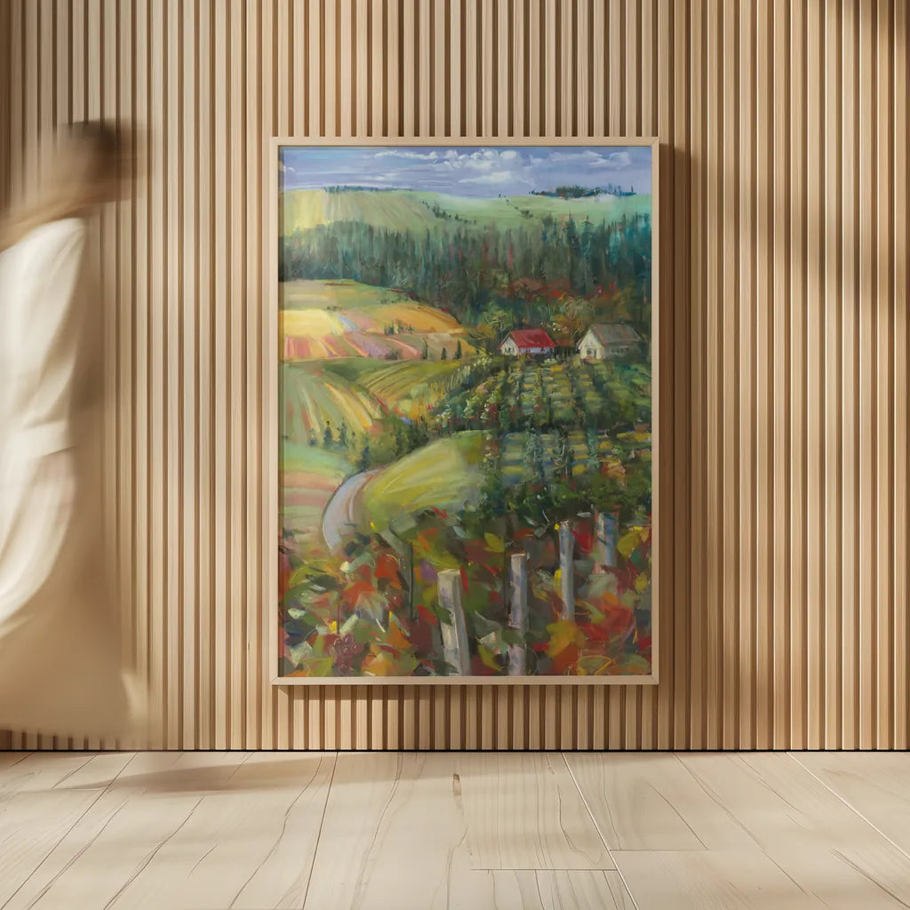 Quiet Farm Field by Carol Rowan. shown as over sized large wall art. Available as an archival giclee rolled canvas, fine art paper, or poster print. SKU 19148h.