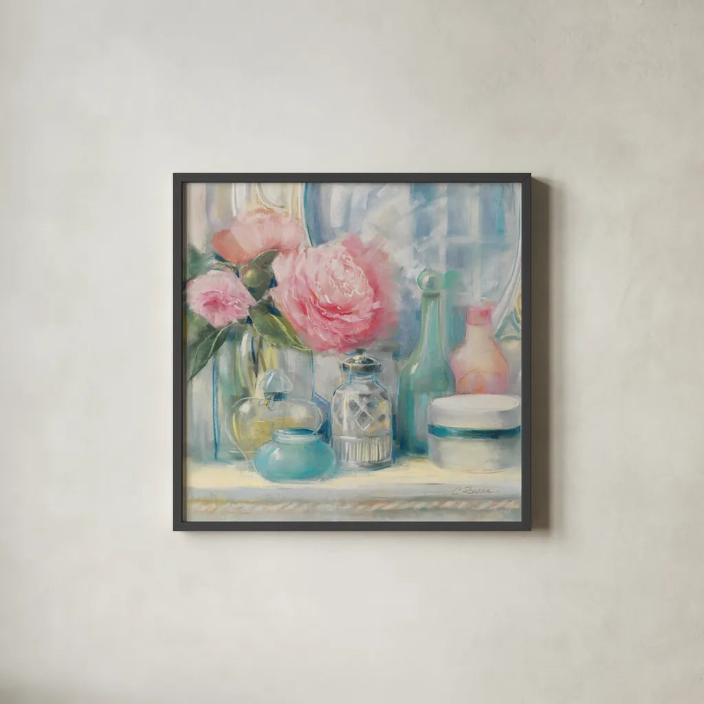 Reflective Moment I by Carol Rowan. Shown in a sleek black glass frame for a contemporary gallery look. Available as an archival giclee rolled canvas, fine art paper, or poster print. SKU 18475a.