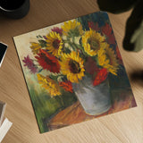 September Sunflowers by Carol Rowan. Shown as a detailed flat fine art print, highlighting archival giclee quality. Available as an archival giclee rolled canvas, fine art paper, or poster print. SKU 33290a.