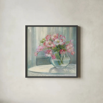 Spring Bouquet II Crop by Carol Rowan. Shown in a sleek black glass frame for a contemporary gallery look. Available as an archival giclee rolled canvas, fine art paper, or poster print. SKU 38628a.