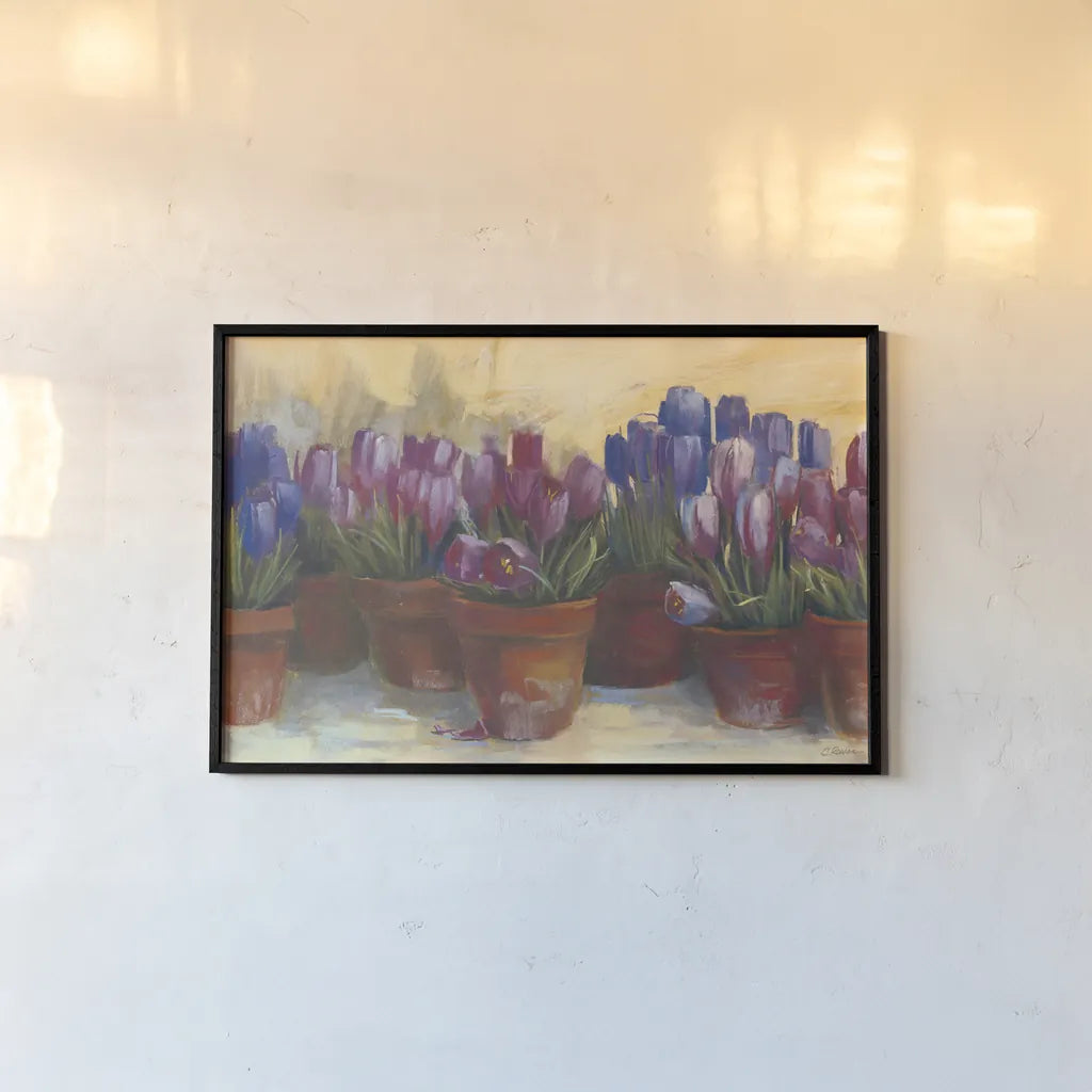 Spring Crocus by Carol Rowan. shown as a paper print in a black flame. Available as a archival giclee rolled canvas, fine art paper, or poster print. SKU 9019i.