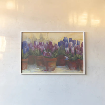 Spring Crocus by Carol Rowan. shown as a paper print in a white frame. Available as a archival giclee rolled canvas, fine art paper, or poster print. SKU 9019i.