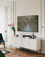Spring Reflection by Carol Rowan. shown as a framed stretched canvas in a living room above a console. Available as a archival giclee rolled canvas, fine art paper, or poster print. SKU 30808i.