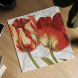Spring Tulips Red I by Carol Rowan. Shown as a detailed flat fine art print, highlighting archival giclee quality. Available as an archival giclee rolled canvas, fine art paper, or poster print. SKU 42412a.