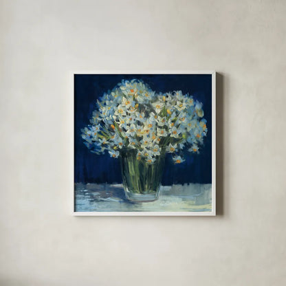 Spring Twilight II v2 by Carol Rowan. Shown in a crisp white glass frame for a clean and minimalist style. Available as an archival giclee rolled canvas, fine art paper, or poster print. SKU 41606a.