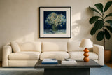 Spring Twilight II v2 by Carol Rowan. Displayed in a glass frame with matte in a clean modern living room. Available as an archival giclee rolled canvas, fine art paper, or poster print. SKU 41606a.