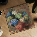 Summer Hydrangea by Carol Rowan. Shown as a detailed flat fine art print, highlighting archival giclee quality. Available as an archival giclee rolled canvas, fine art paper, or poster print. SKU 100000a.