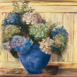 Summer Hydrangea Blue Pot by Carol Rowan. SKU 100001a. Archival Giclee Fine art print for wall decor.
