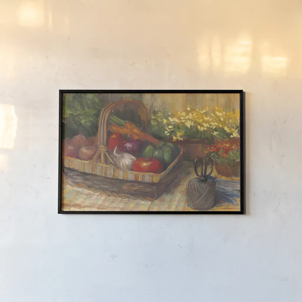 Summer Produce by Carol Rowan. shown as a paper print in a black flame. Available as a archival giclee rolled canvas, fine art paper, or poster print. SKU 16011i.