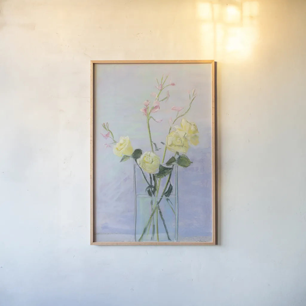 Summer Vase II by Carol Rowan. shown as a paper print in a natural frame. Available as a archival giclee rolled canvas, fine art paper, or poster print. SKU 42351h.