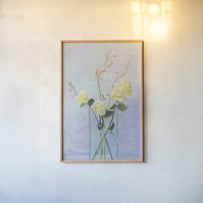 Summer Vase II by Carol Rowan. shown as a paper print in a natural frame. Available as a archival giclee rolled canvas, fine art paper, or poster print. SKU 42351h.