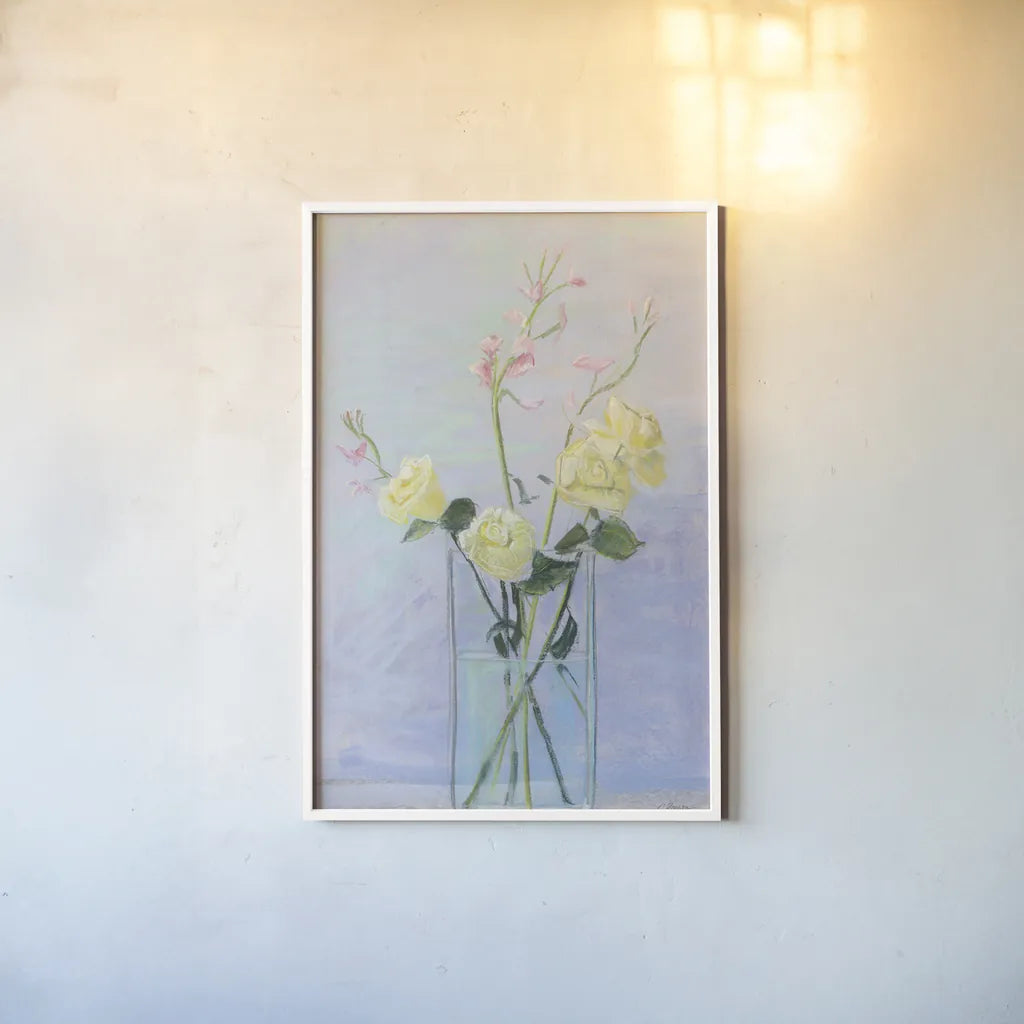 Summer Vase II by Carol Rowan. shown as a paper print in a white frame. Available as a archival giclee rolled canvas, fine art paper, or poster print. SKU 42351h.
