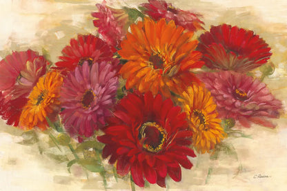 Summer Zinnias I by Carol Rowan. SKU 41930i. Archival Giclee Fine art print for wall decor.