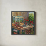 Terrarium by Carol Rowan. Shown in a sleek black glass frame for a contemporary gallery look. Available as an archival giclee rolled canvas, fine art paper, or poster print. SKU 41966a.