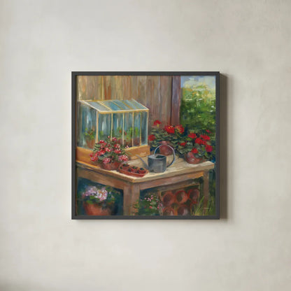 Terrarium by Carol Rowan. Shown in a sleek black glass frame for a contemporary gallery look. Available as an archival giclee rolled canvas, fine art paper, or poster print. SKU 41966a.