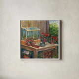 Terrarium by Carol Rowan. Shown in a crisp white glass frame for a clean and minimalist style. Available as an archival giclee rolled canvas, fine art paper, or poster print. SKU 41966a.