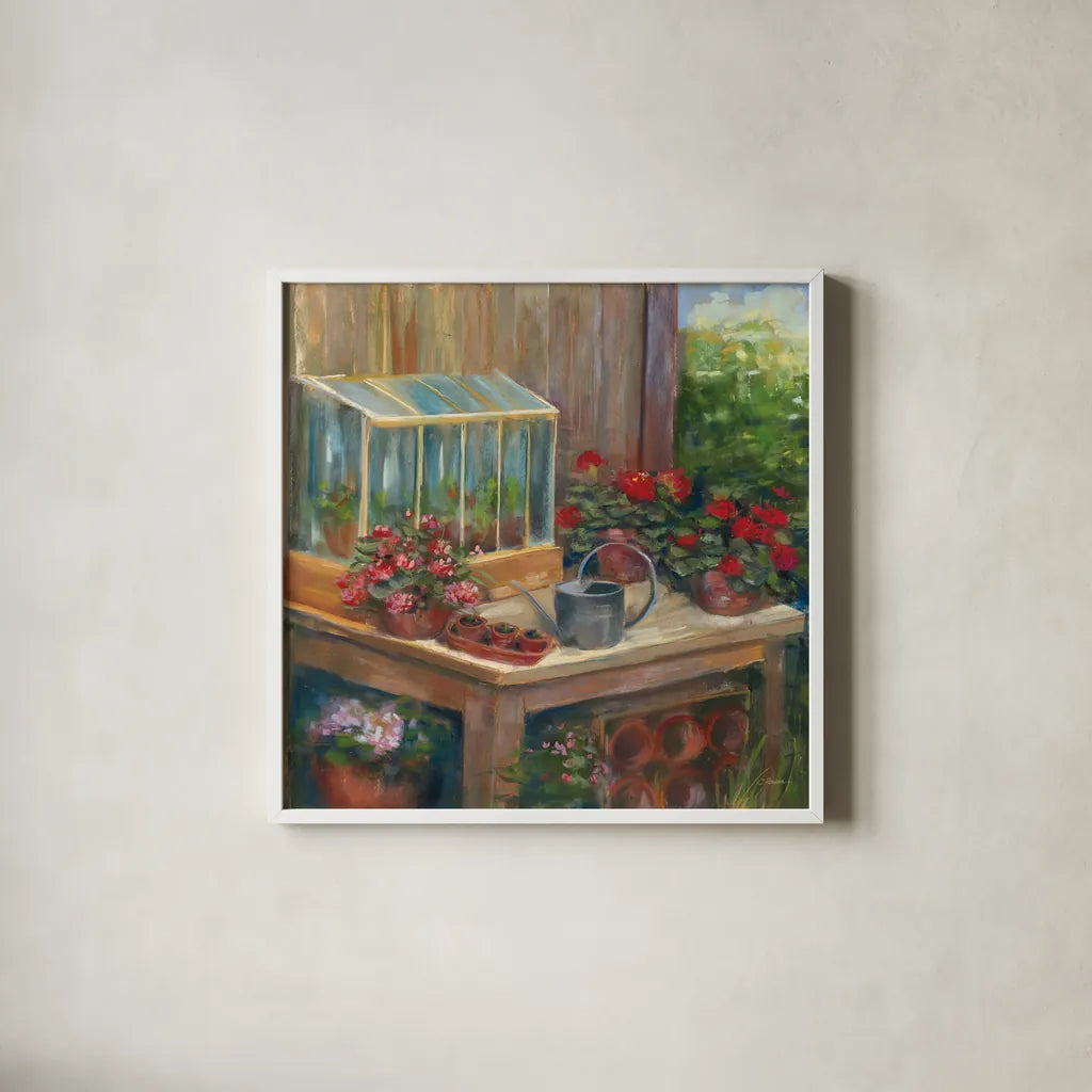 Terrarium by Carol Rowan. Shown in a crisp white glass frame for a clean and minimalist style. Available as an archival giclee rolled canvas, fine art paper, or poster print. SKU 41966a.