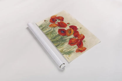 Vibrant Poppies by Carol Rowan. shown as a rolled paper print. Available as archival giclee rolled canvas, fine art paper, or poster print. SKU 7999i.