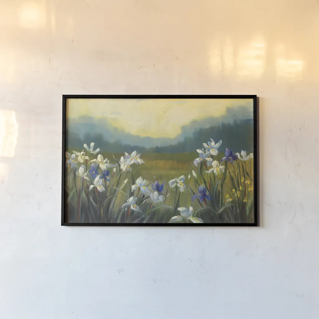 Wild Iris by Carol Rowan. shown as a paper print in a black flame. Available as a archival giclee rolled canvas, fine art paper, or poster print. SKU 41963i.