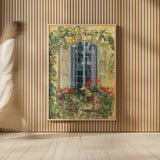 Window Box II by Carol Rowan. shown as over sized large wall art. Available as an archival giclee rolled canvas, fine art paper, or poster print. SKU 99889h.
