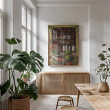 Wine and Herbs I by Carol Rowan. shown as a print in a natural wood frame in a dining room. Available as a archival giclee rolled canvas, fine art paper, or poster print. SKU 8178h.