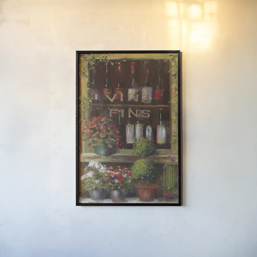 Wine and Herbs I by Carol Rowan. shown as a paper print in a black flame. Available as a archival giclee rolled canvas, fine art paper, or poster print. SKU 8178h.