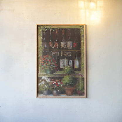 Wine and Herbs I by Carol Rowan. shown as a paper print in a natural frame. Available as a archival giclee rolled canvas, fine art paper, or poster print. SKU 8178h.