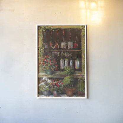 Wine and Herbs I by Carol Rowan. shown as a paper print in a white frame. Available as a archival giclee rolled canvas, fine art paper, or poster print. SKU 8178h.