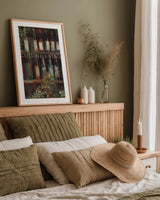 Wine and Herbs II by Carol Rowan. shown as a paper print in a natural frame. Available as a archival giclee rolled canvas, fine art paper, or poster print. SKU 8179h.