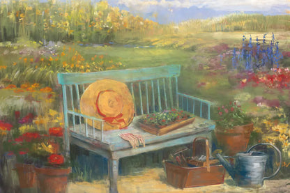Working in the Garden by Carol Rowan. SKU 12788i. Archival Giclee Fine art print for wall decor.