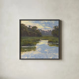 Cove Serenity by Carson Overstreet. Shown in a sleek black glass frame for a contemporary gallery look. Available as an archival giclee rolled canvas, fine art paper, or poster print. SKU 104137a.
