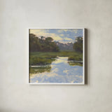 Cove Serenity by Carson Overstreet. Shown in a crisp white glass frame for a clean and minimalist style. Available as an archival giclee rolled canvas, fine art paper, or poster print. SKU 104137a.