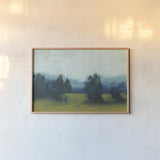 Fields and Mountains by Carson Overstreet. shown as a paper print in a natural frame. Available as a archival giclee rolled canvas, fine art paper, or poster print. SKU 97432i.