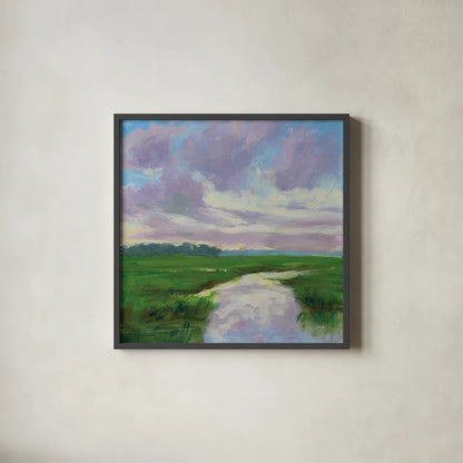 Marsh Creek by Carson Overstreet. Shown in a sleek black glass frame for a contemporary gallery look. Available as an archival giclee rolled canvas, fine art paper, or poster print. SKU 99023a.