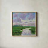 Marsh Creek by Carson Overstreet. Shown in a natural wood glass frame for a timeless modern aesthetic. Available as an archival giclee rolled canvas, fine art paper, or poster print. SKU 99023a.