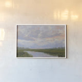 Misty Marsh Creek by Carson Overstreet. shown as a paper print in a white frame. Available as a archival giclee rolled canvas, fine art paper, or poster print. SKU 99715i.