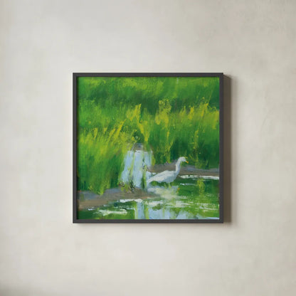 Morning Feast by Carson Overstreet. Shown in a sleek black glass frame for a contemporary gallery look. Available as an archival giclee rolled canvas, fine art paper, or poster print. SKU 99025a.