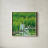 Morning Feast by Carson Overstreet. Shown in a natural wood glass frame for a timeless modern aesthetic. Available as an archival giclee rolled canvas, fine art paper, or poster print. SKU 99025a.