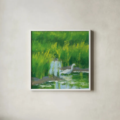 Morning Feast by Carson Overstreet. Shown in a crisp white glass frame for a clean and minimalist style. Available as an archival giclee rolled canvas, fine art paper, or poster print. SKU 99025a.