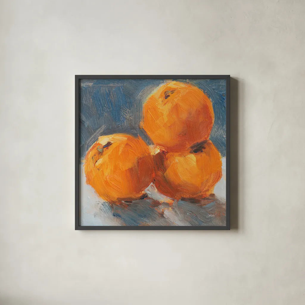 Orange Stack by Carson Overstreet. Shown in a sleek black glass frame for a contemporary gallery look. Available as an archival giclee rolled canvas, fine art paper, or poster print. SKU 96852a.