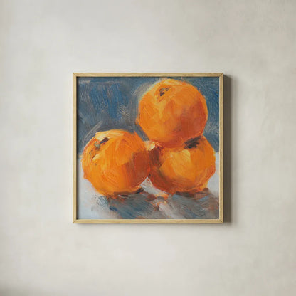 Orange Stack by Carson Overstreet. Shown in a natural wood glass frame for a timeless modern aesthetic. Available as an archival giclee rolled canvas, fine art paper, or poster print. SKU 96852a.